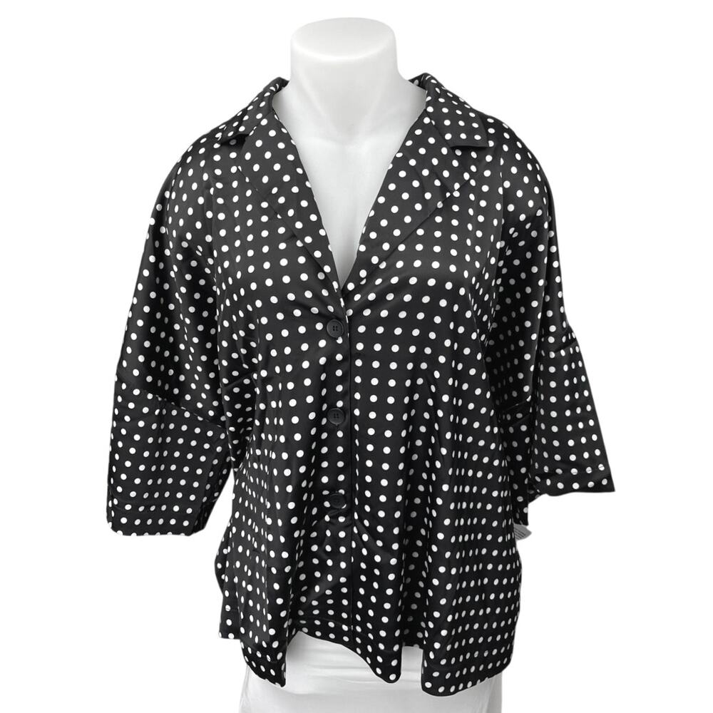 NEW ASOS Curve Black White Polka Dots Half Sleeve Button Down Shirt Top Size 22